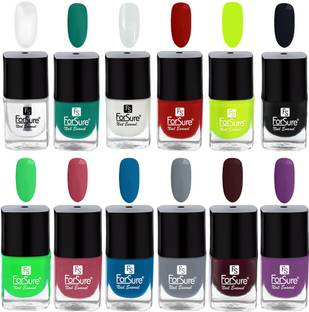 ForSure Trendy Long Lasting Premium Gel Nail Polish Quick Dry Combo of 12 Deep Red , Shiny Pink , Purple , Grey , Maroon , Blue , Green , Transparent , White , Neon , Light Green , Black