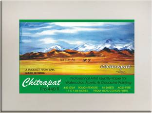 Chitrapat Handmade Paper Pro 440 R for Watercolor, Acrylic Painting / Gouache & Poster Color / Rough Textured / 440 GSM / Medium 11 X 7.48 Inches / 1 Set of 16 Loose Sheets Sketch Pad