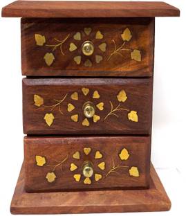 DESI KARIGAR Wooden Mini Cabinet 3 Drawer Jewellery Box Decorative Handicraft Gift Item (4x2.5x6 Inches) Drawer Vanity Box