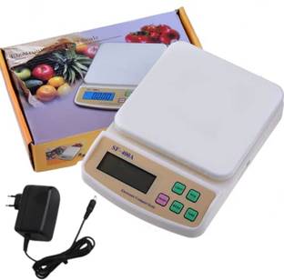 Krikav Digital Kitchen Weighing Scale Machine Multipurpose Electronic Weight Scale SF 400A with Adopter with Backlit LCD Display for Measuring Food, Cake, Vegetable, Fruit Weighing Scale (White) Weighing Scale