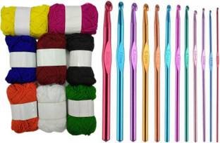 Sigmatech supreme quality hand knitting 12 piece aluminium needle and hand knitting multicolor woollen thread for arts and craft pack of 8