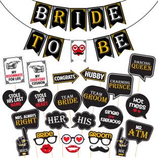 ZYOZI Bridal Shower Photo Booth Props and Banner - Large and Durable Photo Booth Props and Signs for Bridal Showers, Weddings, Bachelorette Parties (Pack of 25)
