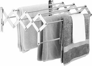 TOSHIRO Stainless Steel Expandable & Foldable Wall Mounted Clothes Drying Rack / Cloth Stand / Bathroom / Balcony ( 2 Tier ) ( 8P X 30ft ) SILVER Towel Holder
