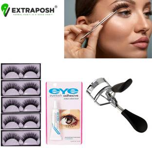 Extraposh EYELASH CURLER TO CURL EYES WITH Black natural 3D thick long eye- lashes For Dramatic Eyes & Eyelash Glue