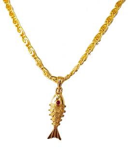 P. R. PRINTS Latest Gold Plated Fish Pendant design Micro Polish With Chain For Girl And Boy Gold-plated Plated Brass, Alloy Necklace Set