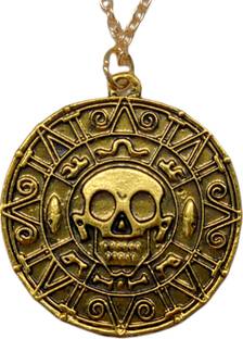 RVM Jewels Pirates of The Caribbean Inspired Pendant Necklace Aztec Skull Coin Pirate Medallion Jewelry for Kids Men and Women Antic Gold Alloy Pendant