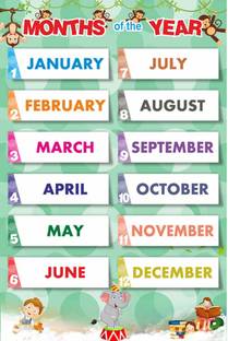 Names Of The Months In Year A3 Size | Months Chart For Kids | Creative 12 Months Wall ChArt For Beginners Learning Kids | Months Of The Year | Months In Year In English On A3 Size Sheet