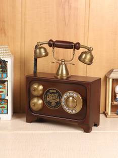 Exim Decor Antique Brass Western Brown Box Telephone Showpiece Decorative Showpiece  -  31 cm