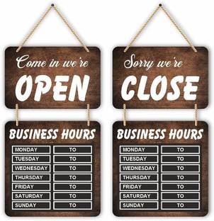KREEPO Unique Design Of Weekly Schedule Monday to Sunday Open And Close Wooden Wall Hanging Chalkboard, Double-Sides Business Hours Sign Board Business Decor, Brown (10inch x 18inch)
