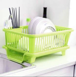 Shopixo Dish Drainer Kitchen Rack Plastic 3 in 1 Large Sink Set Dish Rack Drainer, Drying Rack Washing Basket tray