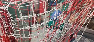 Amz Sports Nets Football Goal Post Nets Tournament Quality 3mm 25FTx9FTx6FT White/Red Colour Football Net