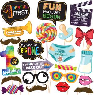 ZYOZI Boy 1st Birthday Photo Booth Props 22 Pieces Boy First Birthday Party Photo Booth Props Kit Funny 1st Birthday Props Photo Booth Board
