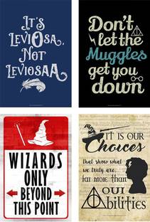 Official "Harry Potter" Gift Set/Birthday Gift/Return Gift - Combo Pack of 4 Posters Without Frame ( Leviosa + Wizard Only + Muggles + Its Your Choice ) Licensed by Warner Bros.USA Photographic Paper