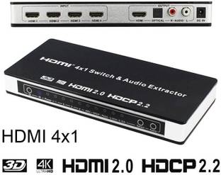 microware 4K HDMI Switch, 4x1 HDMI Switcher Optical Toslink L/R Audio Extractor with IR Remote Support Ultra HD 4K@60Hz HDCP 2.2 ARC 3D for PS4, Xbox One, Blu-ray DVD Media Streaming Device