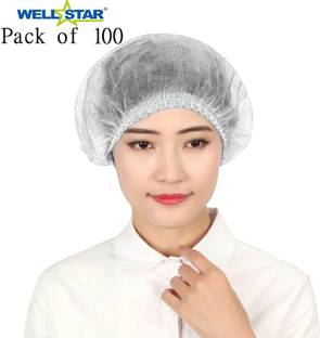 Wellstar Disposable Stretchable White Caps, Cover Hair for Cooking and Hygiene, 100 Pieces Surgical Head Cap (Disposable) Surgical Head Cap
