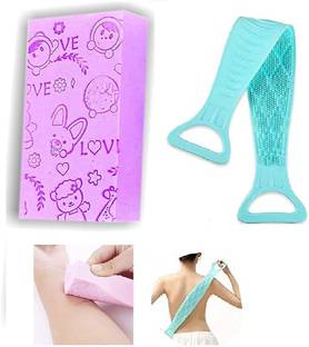 AARADHYAM 2 pcs of Silicon Back Bath scrubber Brush Washer For Dead Skin Removal with Sponge scrubber For Bath for Women and Men - Pack of 2