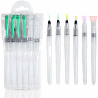 URBAN BOX Water Brush Pens, Premium Nylon Brushs Set of 6 Aqua Painting Brushes for Water Soluble Colored Pencil, Powdered Pigment, Watercolor Paints,Art Supplies for Beginners and Professional Artist