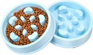 KITTY FLEX Kitty flex Pet Slow Feeder Dog Bowl No Choking Slow Feeder Bloat Stop Dog Food Water Bowl With Funny Pattern Round Plastic Pet Bowl (350 ml Blue) ROUND Plastic Pet Bottle