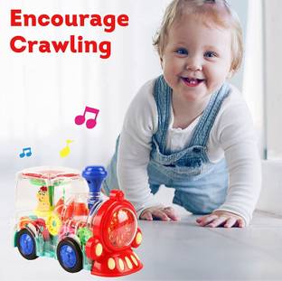 Toyvala Baby Concept 3D Transparent Train Engine Bump & Go Toy for Kids With Live Mechanical Gear/360 Degree Rotation with Light & Sound