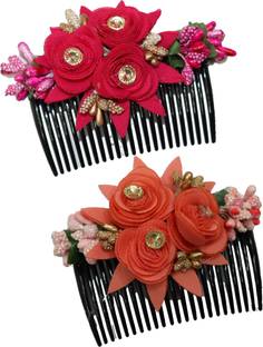 FIMBUL Multicolor Acrylic Comb Cloth Flower Hair Clip/Side Comb/ Flower Design Jooda Hairpin Comb Flower Jooda Pin Comb Accessories For Women And Girls Pack of 2 (AcrCmb-St74) Hair Claw
