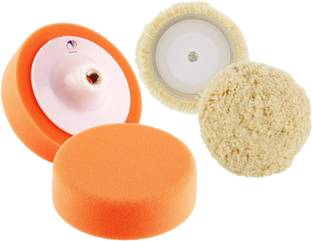Mass Pro 6" Inch Foam Pad M-14 Thread + 5” Inch Wool Valcro Pad Auto Car Detailing Polishing Pads Sponge Buffing Waxing Pad Wheel for Car Polisher Buffer Car Styling Vehicle Vehicle Polisher