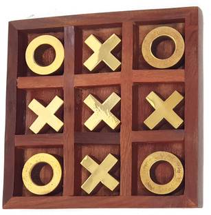DESI KARIGAR Tic Tac Toe Game Sheesham Wood Set for Kids Children - Travel Board Brain Teaser Game
