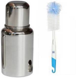 FANTACY New-Born Baby Stainless Steel Feeding Silver Bottle With Cleaning Brush, 250 ml - 250 ml