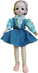 DSR Doll Set Movable Joint Makeup Cute Girl Brown Eyes Fashionable Doll for Kids Girls (Size: 30 cm Blue Dress)