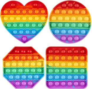 himanshu tex Push Pop it Fidget Toy pop it Combo pop it Fidget Toy Under Stress Relief Toys & Anti-Anxiety Sensory Bubble Toys Set for Autism to Relieve Stress (4 Pack Rainbow Multishape )