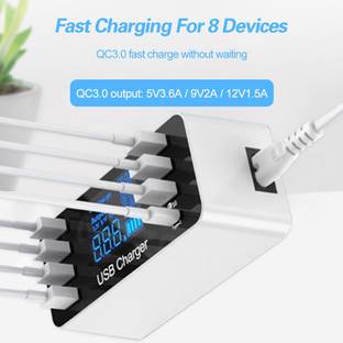 microware 8 Port Multi Fast USB Charger Quick Charge 3.0 Multiple USB Phone Charging Station Universal USB HUB Charger QC 3.0 LED Display USB Smart charger with Displau A9+ USB Hub