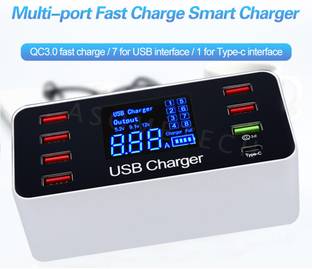 microware Multi USB 8-Port Smart Fast Desktop Hub Wall Charger,Charging Station Quick Charge 3.0 USB Type C Port With LED Display Model : A9+ USB Charger