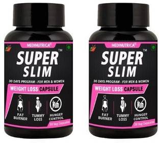 Medinutrica Super Slim - 100% Herbal Extract Veg capsule for weight loss , Fat Burner , Tummy Loss , Fat Loss -30 Veg capsule Pack of 2