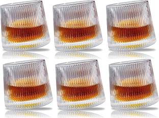 Bold and Wide (Pack of 6) New Dancing Whiskey Glass with Ratable Bottom, Spinning Glasses Bar Glass for Drinking Bourbon, Whisky, Scotch, Cocktails, Cognac- New Fashioned Tumblers (Pack of 6 , 250ml) Glass Whisky Glass