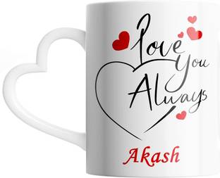 SAHU KRAFT Akash Love You Always Cute Design Printed, Akash Coffee Gift To Anyone Special You Love Gift To Anyone Special You Love, Boyfriend, Lover White Heart Handle Ceramic Coffee Mug