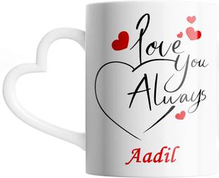 SAHU KRAFT Aadil Love You Always Cute Design Printed, Aadil Coffee Gift To Anyone Special You Love Gift To Anyone Special You Love, Boyfriend, Lover White Heart Handle Ceramic Coffee Mug