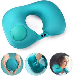 jpdsrn Portable Push Type Automatic Inflatable U-Shaped Pillow Neck Rest Travel Press Button Neck Pillow for Outdoor Travelling (Multicolour) Neck Pillow