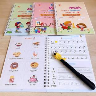 Sank Magic Practice Copybook, Number Tracing Book For Preschoolers With Pen, Magic Calligraphy Copybook Set Practical Reusable Writing Tool Simple Hand Lettering (4 Books + 10 Refill)