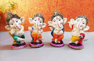 Craftomanic Musical Standing Ganesha Set - 4 / Instrumental Playing Ganpati Idol Figurine Religious Statue for Home/Office Decoration Showpiece (Height-6.5 x Length-13.5 x Depth-3 cm) ll Ganpati Idol Figurine Decorative Showpiece  -  15 cm