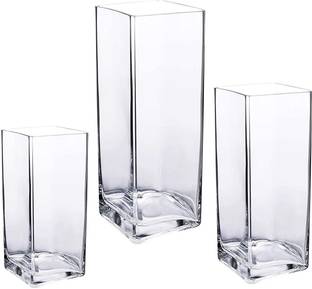 Decent Glass Glass Tall Square Vase (10 X 4 Inches, 8 X 4 Inches, 6 X 4 Inches, Clear) Glass Vase