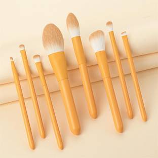 Shrijaa Beauty Makeup Brush Set with Case Professional Cosmetic Brushes for Powder Foundation, Eyeshadow, Eyeliner, Lip Pink (8 PCS BRUSH ORANGE)