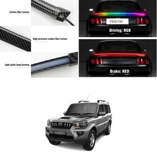 PRTEK Carbon Fibre LED Rear Spoiler with Remote Control for Car Trunk Universal Exterior Car LED Tail Light Strip fit for Roof, Wing, Brake Light, Turn Signal Light Spoiler Lip Kit A111 Matte, Glossy, Chrome Mahindra Scorpio Rear Garnish