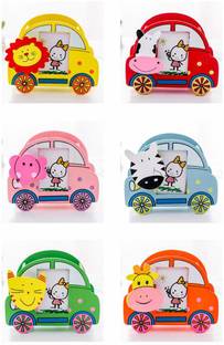 Gold Leaf 1 Compartments Colorful Wooden Car Design Stand with Photo Frame and Clip Return Gift Set of 6 Pen Stand