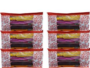 saavi creation designer garment cover Red Leaf And Flower Printed Non Woven Saree Cover Wardrobe Organiser Set Of 6 Piece redleaf006