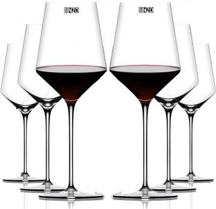 BINZO (Pack of 6) Crystal Wine Glasses, Red Wine Glass, 430 ml, Laser Cut Thin Rim, Long Stem, Perfect for Red or White Glass Set Wine Glass