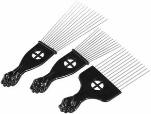 WildCard India 3Pcs Metal Afro Comb African American Pick Comb Hair Brush Hairdressing Styling Tool Black Fist