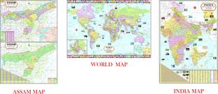 Assam Map, India Map & World Map | NON LAMINATED | SET OF 3 | Useful for UPSC, PCS, SSC, RAILWAYS, State and Other Competitive Exams Paper Print