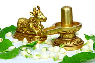 aalayam selveer Brass Shivling With Nandi(Brass Shivling With Nandi, Brass Shiva Lingam With Nandi) - 1 No Brass Shivling + 1 Brass Nandi Combo Pack Decorative Showpiece  -  8.5 cm