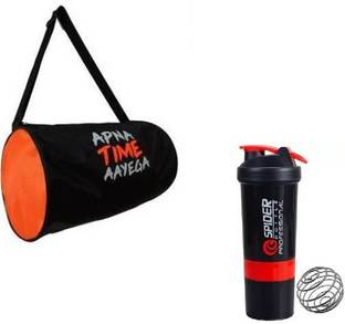 EMMCRAZ MUSCLES WITH APNA TIME AYEGA GYM BAG WITH SPIDER BOTTLE KIT