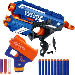 Toy Cloud Combo of 1 Mini Soft Blaster Toy Gun (3 Soft Dart Bullets) with 1 Hot Fire Manual Soft Blaster Gun Toy (10 Soft Dart Bullets) Guns & Darts