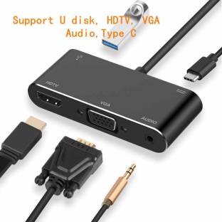 microware USB C to HDMI VGA Hub Adapter, 5-in-1 Type C to HDMI/VGA/Audio/USB 3.0 Port/USB C Power Delivery Multiport Adapter Converter. (Model No-9573S) USB-C to HDMI/VGA adapter Laptop Accessory